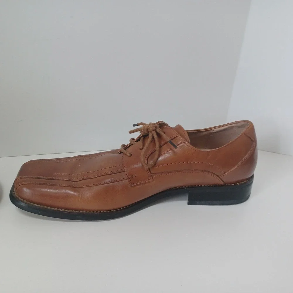 Stacy Adams Size‎ 9M Brown Leather Oxford Dress Shoes Square Toe Lace-up